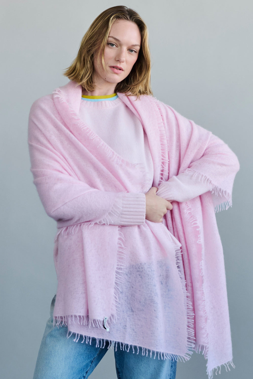 Cashmere Felted Stole in Soft Pink
