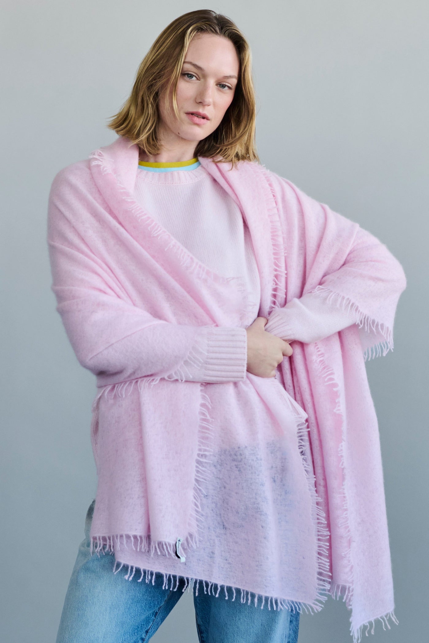 Cashmere Felted Stole in Soft Pink