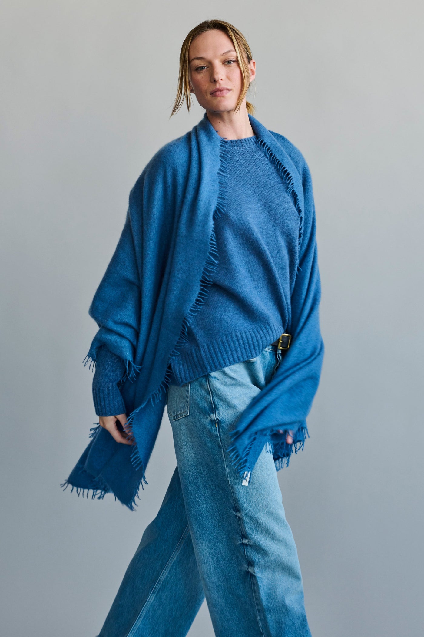 Cashmere Felted Stole in Denim