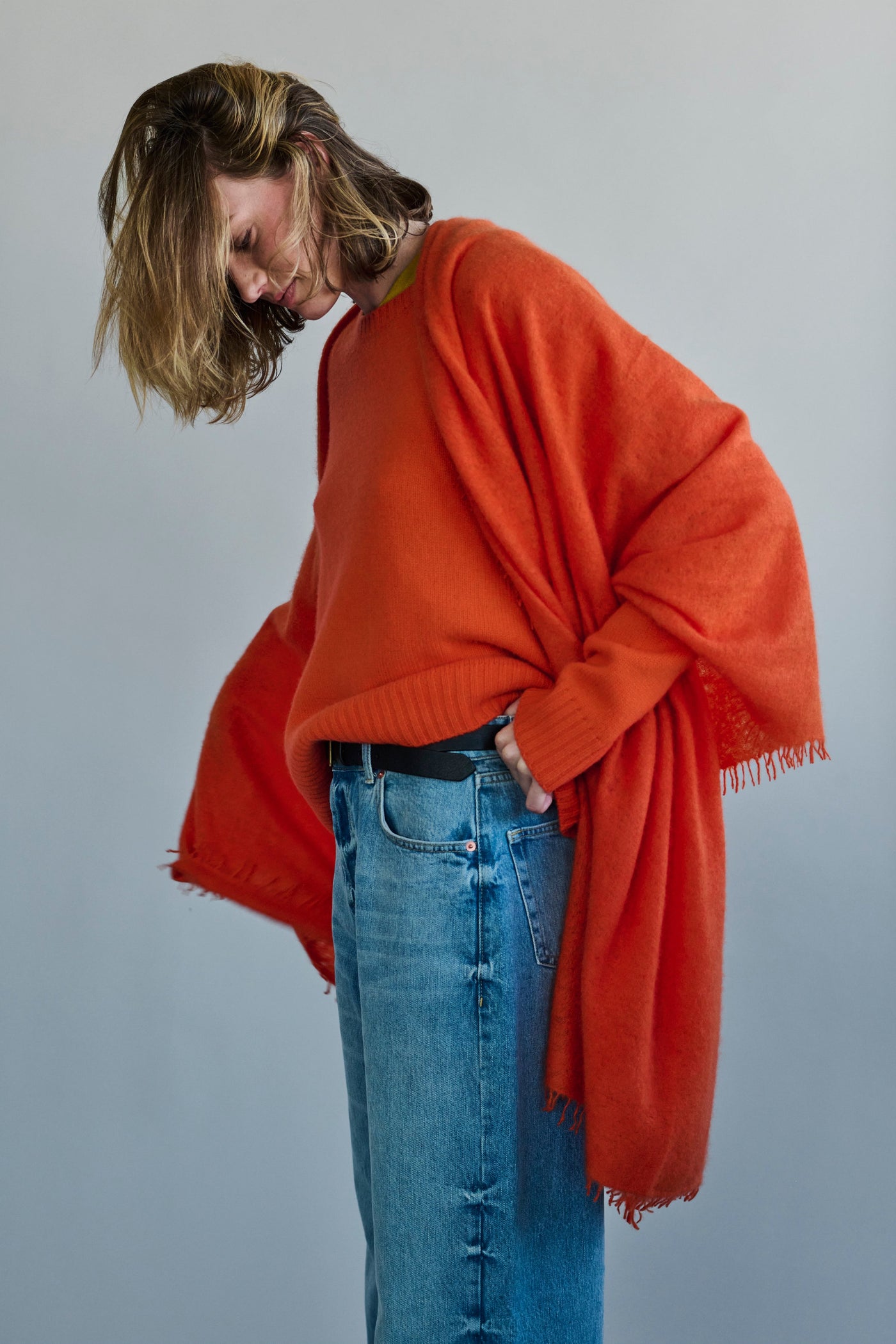 Cashmere Felted Stole in Orange