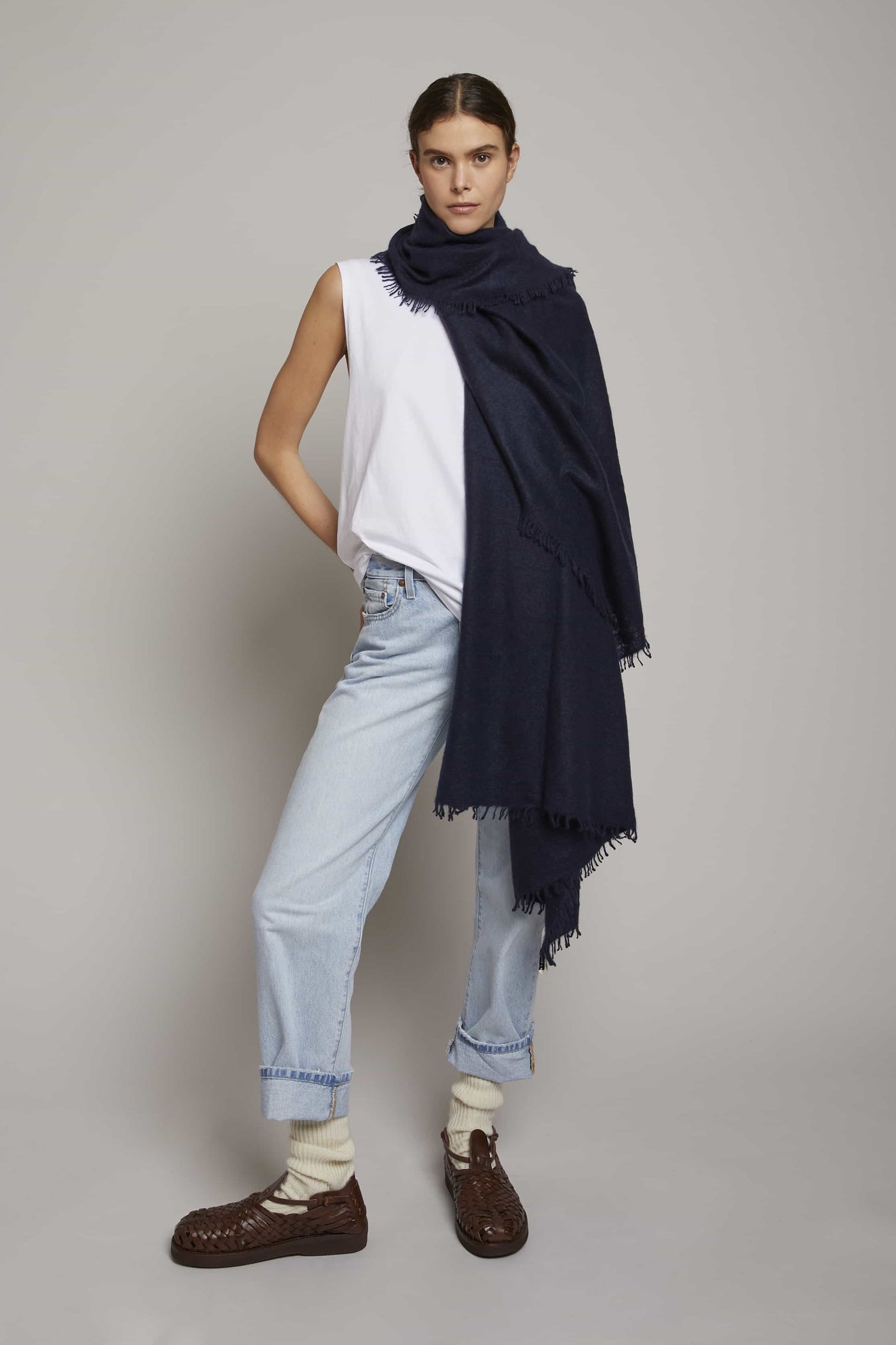 Cashmere Felted Stole in New Navy